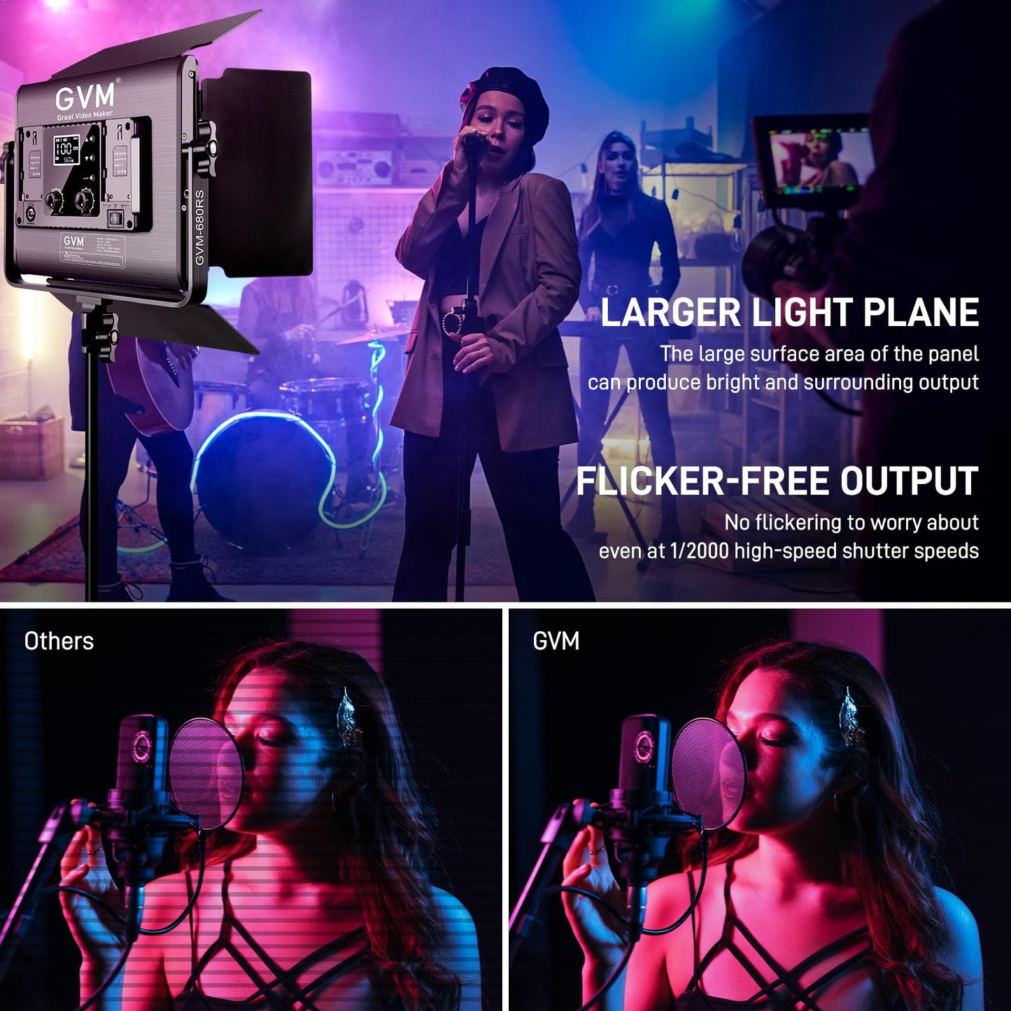 GVM RGB LED Video Light with Lighting Kits, 680RS 50W Led Panel Light with Bluetooth Control, 2 Packs Photography Lighting for YouTube Studio, Video Shooting, Gaming, Streaming, Conference