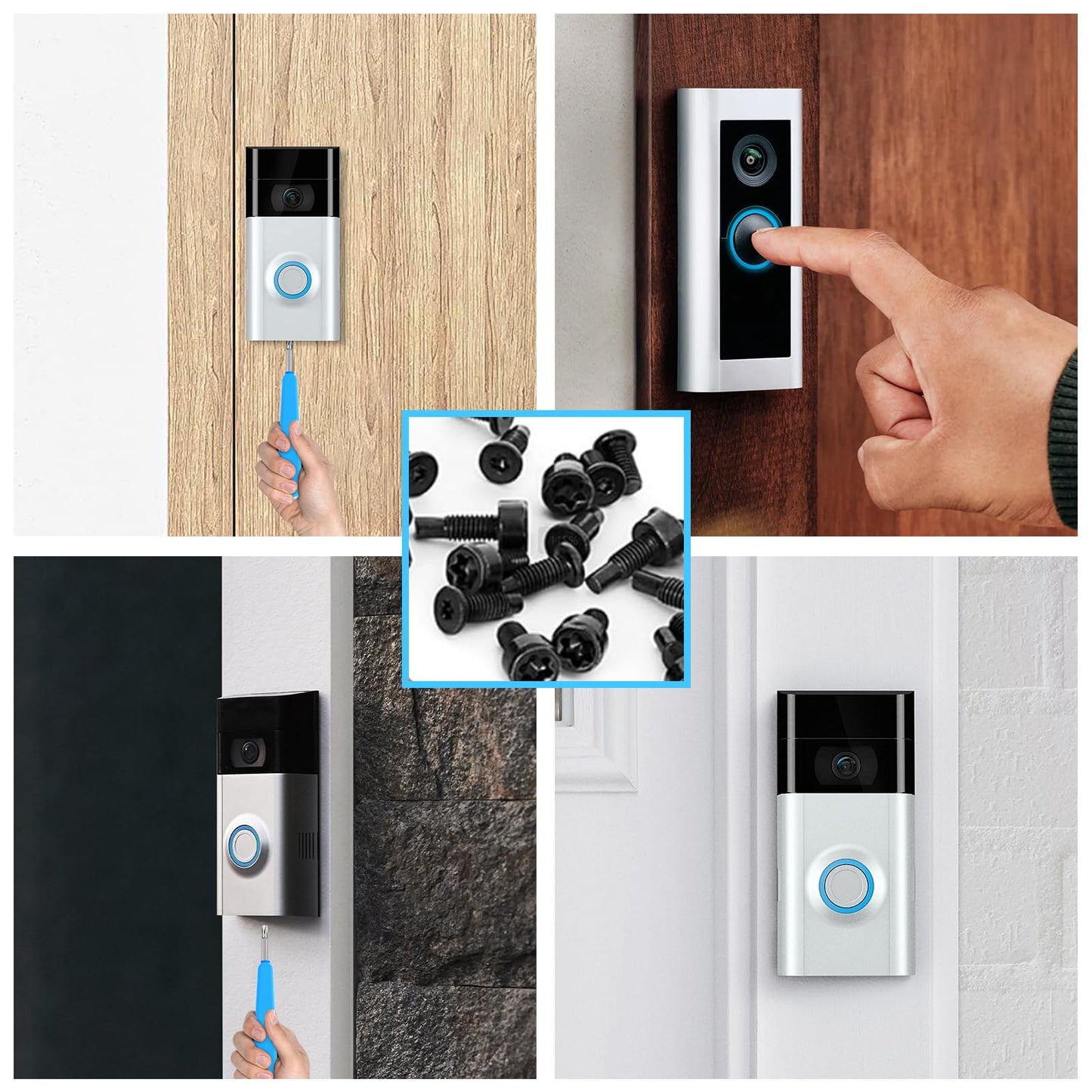 RingDoorbell Screws Replacement, Blue Double-Ended T6 T15 Screwdriver with 20Pcs/5Set Doorbell Security Screws for Camera Video Doorbell Replacement Kits Compatible with All R/ing Doorbells