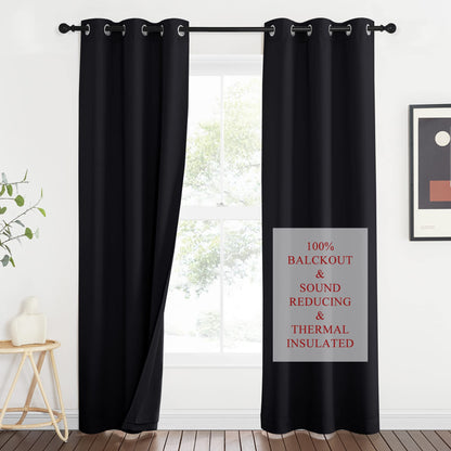 NICETOWN Sound Blocking and Heavy-Duty Space Divider Curtains for Living Room, Lined Insert Noise - Blackout - Thermal Insulation Curtains for Room Divider/Space Solutions (Black, 84 inches Long)