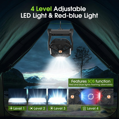 Portable Rechargeable Fan, 20000mAh Cordless Battery Powered Camping Tent Fans with LED Lantern, Small USB C Operated Outdoor Ventilador for Travel Camp Fishing Picnic Beach Office Home Essentials