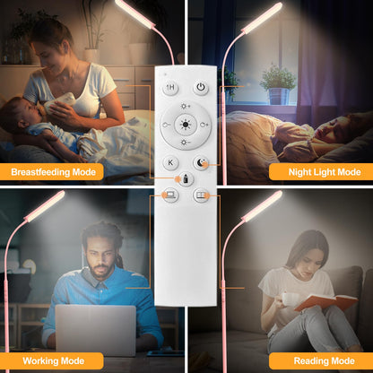 marctronic Pink LED Floor Lamp, 18W 1800LM Bright Floor Lamp with Remote & Works with Smart Plug, Dimmable Timing Eye Caring Reading Light Modern Standing Floor Lamp for Living Room Bedroom Office