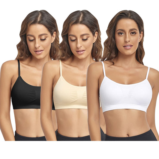 Litthing Bralettes Padded for Women Cami Strap Bra Seamless Sportsbra Wireless Comfort Yoga Lightly T-Shirt Tank Tops Black White Skin