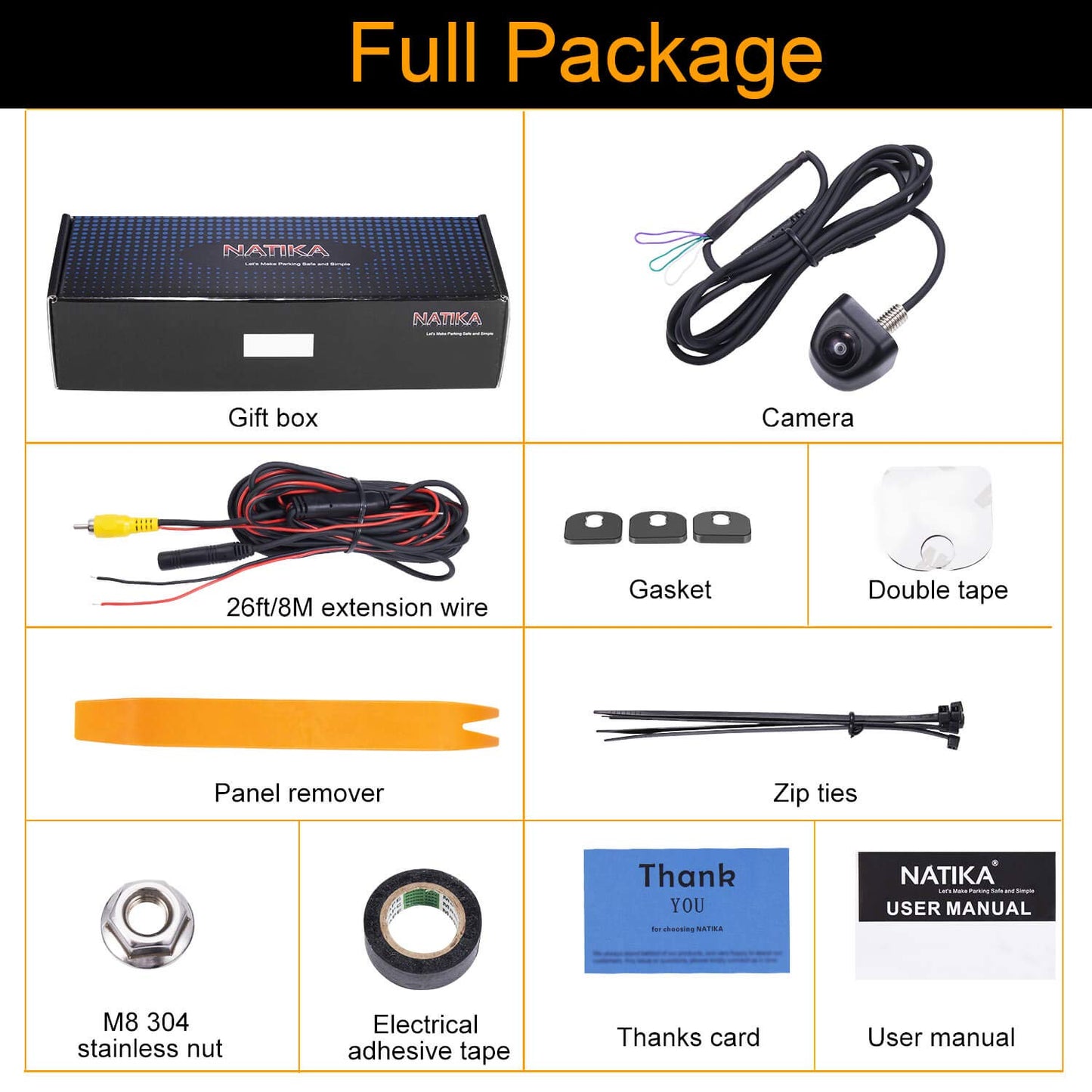 NATIKA Backup/Front View Camera,IP69K Waterproof Great Night Vision HD and Super Wide Angle Metal OEM Style Reverse Rear View Backup Camera for Cars Pickup Trucks SUVs RVs Vans (Black)