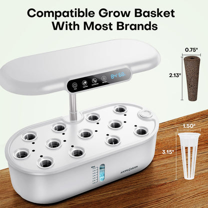 Ahopegarden Hydroponics Growing System with 12 Pods, Indoor Garden Kit with LED Grow Light & LCD Temp Humidity Display, Smart Quiet Pump Planter for Herbs, Lettuce, Vegetables, Kitchen Garden Use