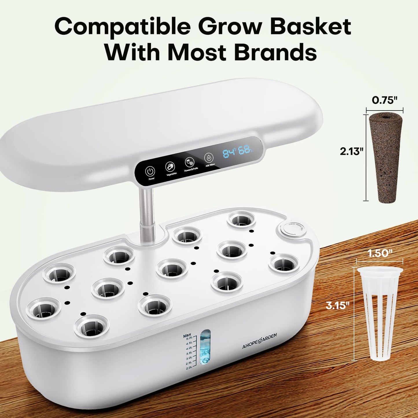 Ahopegarden Hydroponics Growing System with 12 Pods, Indoor Garden Kit with LED Grow Light & LCD Temp Humidity Display, Smart Quiet Pump Planter for Herbs, Lettuce, Vegetables, Kitchen Garden Use