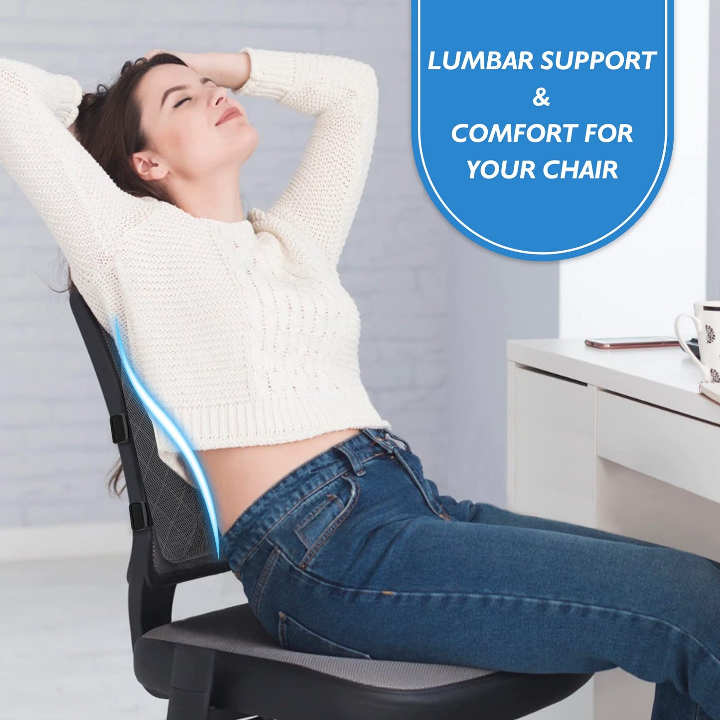 Lumbar Support Pillow for Office Chair Back Support Lumbar Pillow for Car, Gaming, Office Chair - Improve Sitting Posture & Back Pain Relief, Memory Foam, Adjustable Straps, Grey