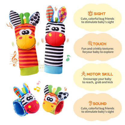PHEZAPA Baby Toys 0-6 Months, Wrist Rattles Foot Finder Socks Set, Infant Rattle Socks and rattles Wrist, Soft Newborn Sensory Toys,Infant Wrist Rattles for Babies 0-6 Months,Baby Gifts 6-12 Months