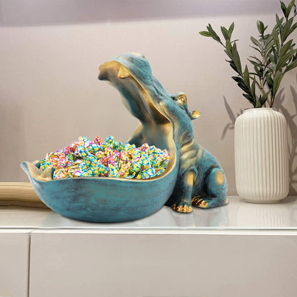 aboxoo Hippo Statue,Large Hippopotamus Figurine Home Sculpture with Resin, Hippo Candy Jar, Candy Dish Bowl for Office Desk, Key Bowl for Entryway Table,Container Storage Art Decor Box(Dark Blue)