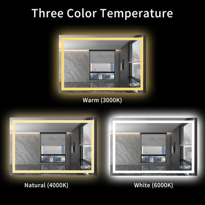LOAAO 48X32 LED Bathroom Mirror with Lights, Anti-Fog, Dimmable, Backlit + Front Lit, Lighted Bathroom Vanity Mirror for Wall, Memory Function, Tempered Glass (Safe to Use)