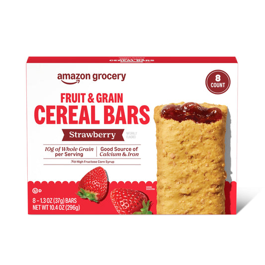 Amazon Grocery, Fruit & Grain Cereal Bars, Strawberry, 10.4 Oz, 8 Ct (Previously Happy Belly, Packaging May Vary)