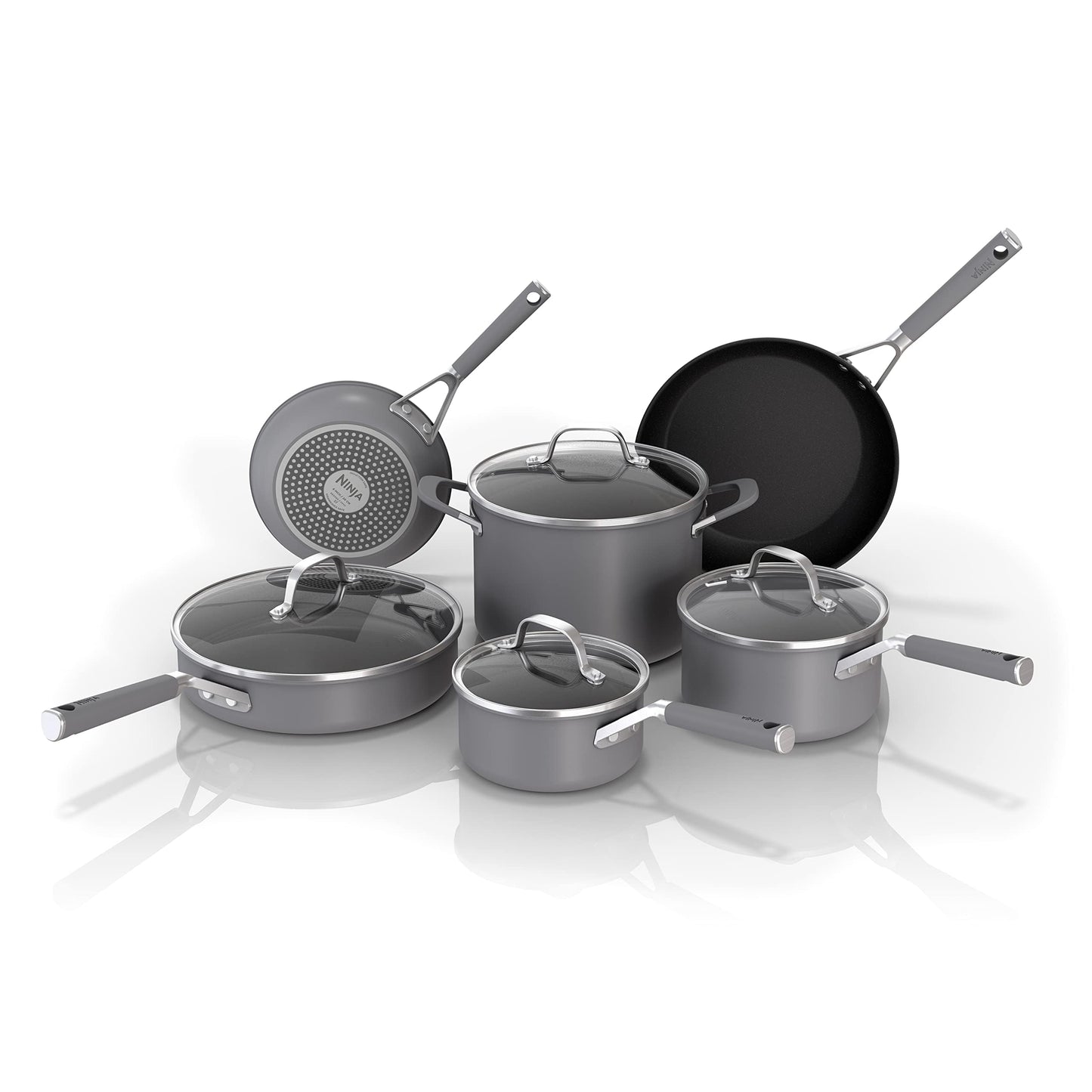Ninja Pots and Pans Set Non Stick | Comfort Grip 10-Piece Cookware Set with NeverStick | Frying Pan, Sauce Pan With Lid, Stock Pot with Lid, Nonstick, Dishwasher Safe, Oven Safe to 400°F, CW69010