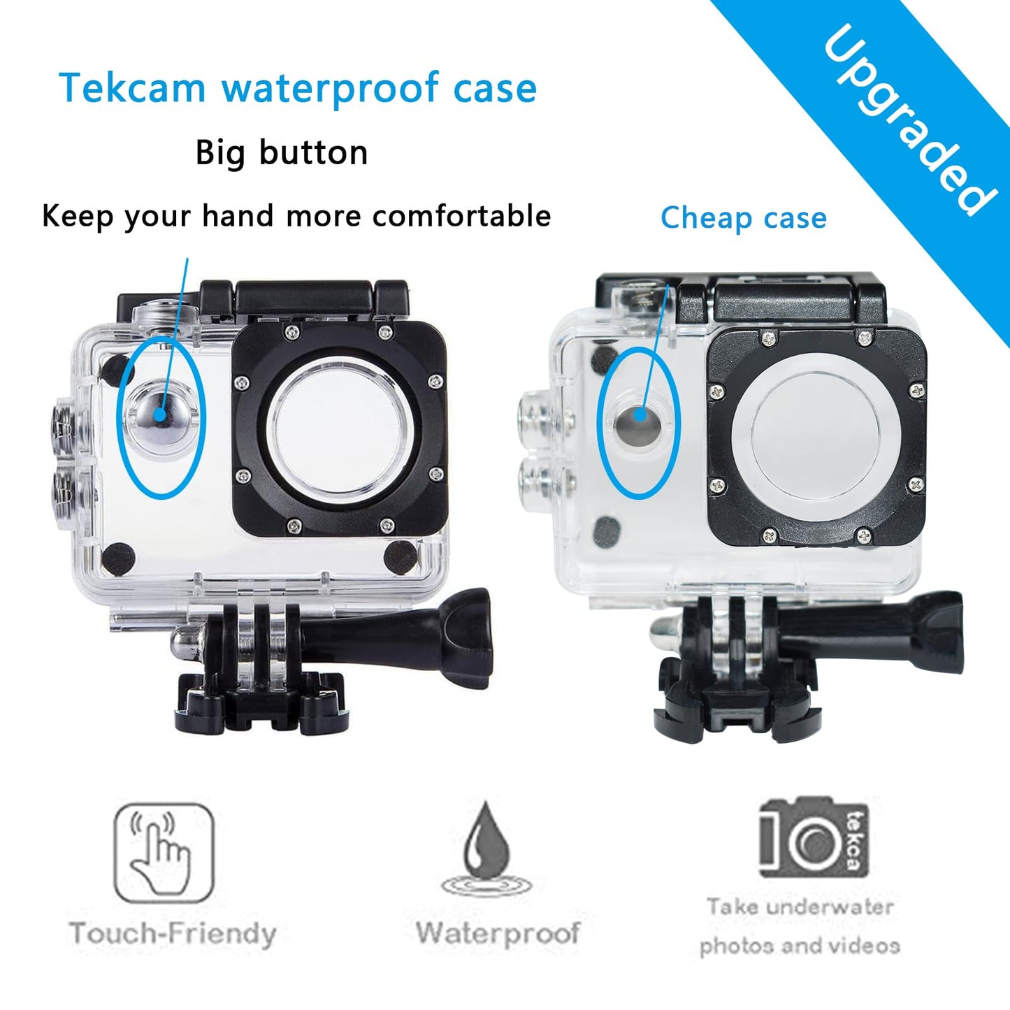 Waterproof Case Compatible with AKASO EK7000/Apexcam M80AIR/Pro Xtreme/SJCAM SJ4000/Dragon Touch Vision3 YF, Waterproof Housing Case for Action Camera with Same Button Position(Watch Install Video)