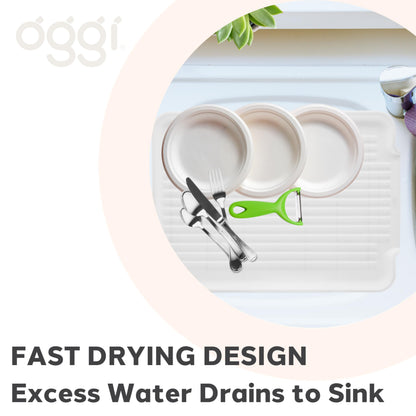 OGGI Dish Drain Board & Drying Rack Tray for Kitchen - Ideal Rigid Drainboard, Dish Drainer Tray, Dish Drain Boards for Kitchen Counter, 12.75 x 17.25" - White