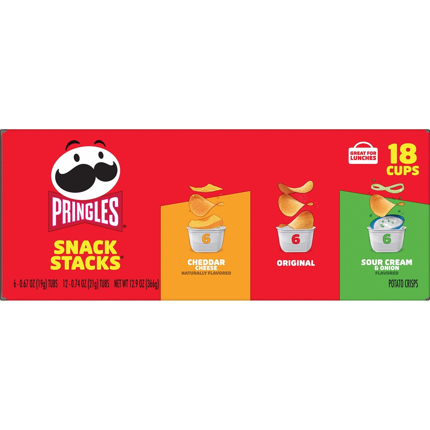 Pringles Potato Crisps Chips, Lunch Snacks, Office and Kids Snacks, Snack Packs, Variety Pack, 12.9oz Box (18 Cups)