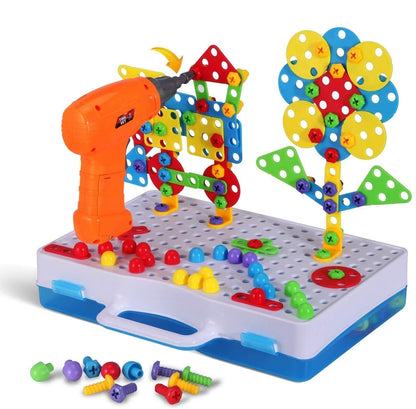 Parhlen Educational Toys Building Blocks, 244 Pieces Electric Screwdriver DIY Building Toys for Boys and Girls, Educational Construction Building kit for Kids Ages 4 5 6 7 8 9 10 Year Old