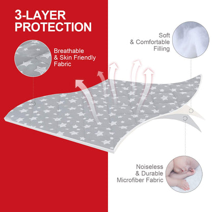 Pack and Play Sheets Fitted, Toddlers Mattress Protector 39"×27"×5", Breathable Thick Playard Lovely Print Cover, Compatible with Graco Pack n Play, Gray Star