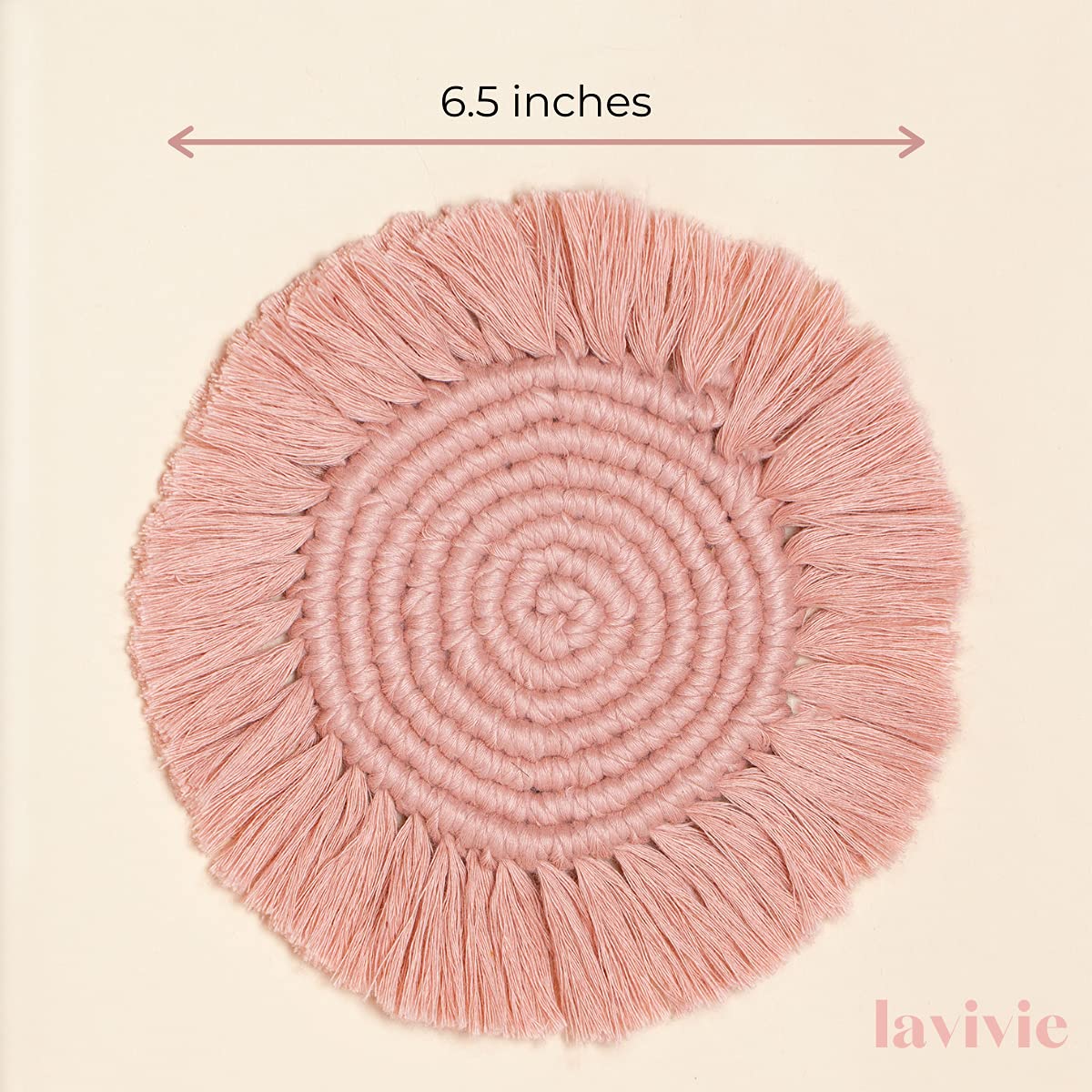 lavivie Cute Macrame Coasters Woven Boho Decor Handmade Absorbent Aesthetic, for Desk Office Table Kitchen Dining Room Cup Drinks Picnic Housewarming Home Rattan Wicker Bamboo (Dusty Pink (Set of 2))