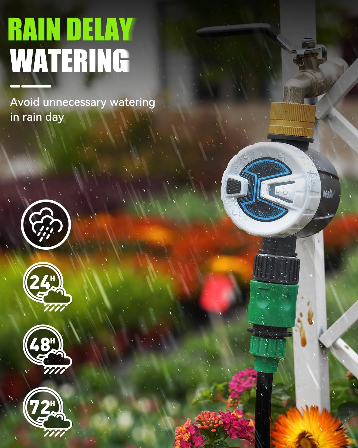 RAINPOINT Bluetooth Hose Timer with Brass Inlet,Smart Water Timer for Garden Hose with Rain Delay/Manual/Auto Watering, App Control
