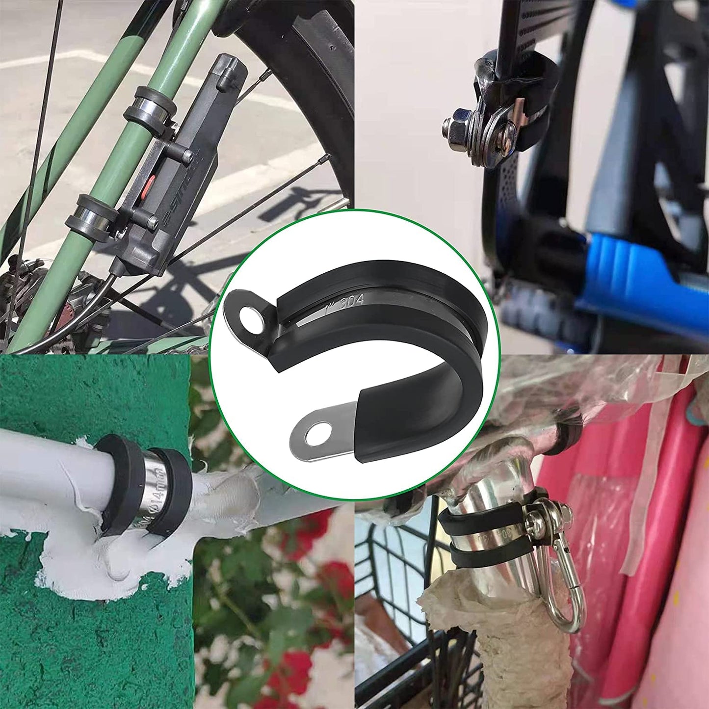 OURU 30pcs 3/8 Inch Stainless Steel Cable Clamps,Rubber Coated Cushioned Insulated Cable Clamp,Automotive Cable Wire Clamps,Pipe Clamps,Metal Clamp for Tube,Lines,Wire Cord Installation(Black,10mm)