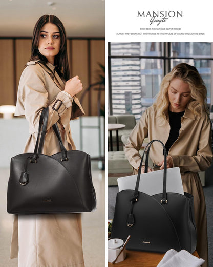 LOVEVOOK Laptop Tote Bag for Women, Work Bags Laptop Bag Teacher Tote Bag, Leather Computer Bag Large Purses Handbag Professional Briefcase, Black, Fits 15.6 Inch Laptop, Black