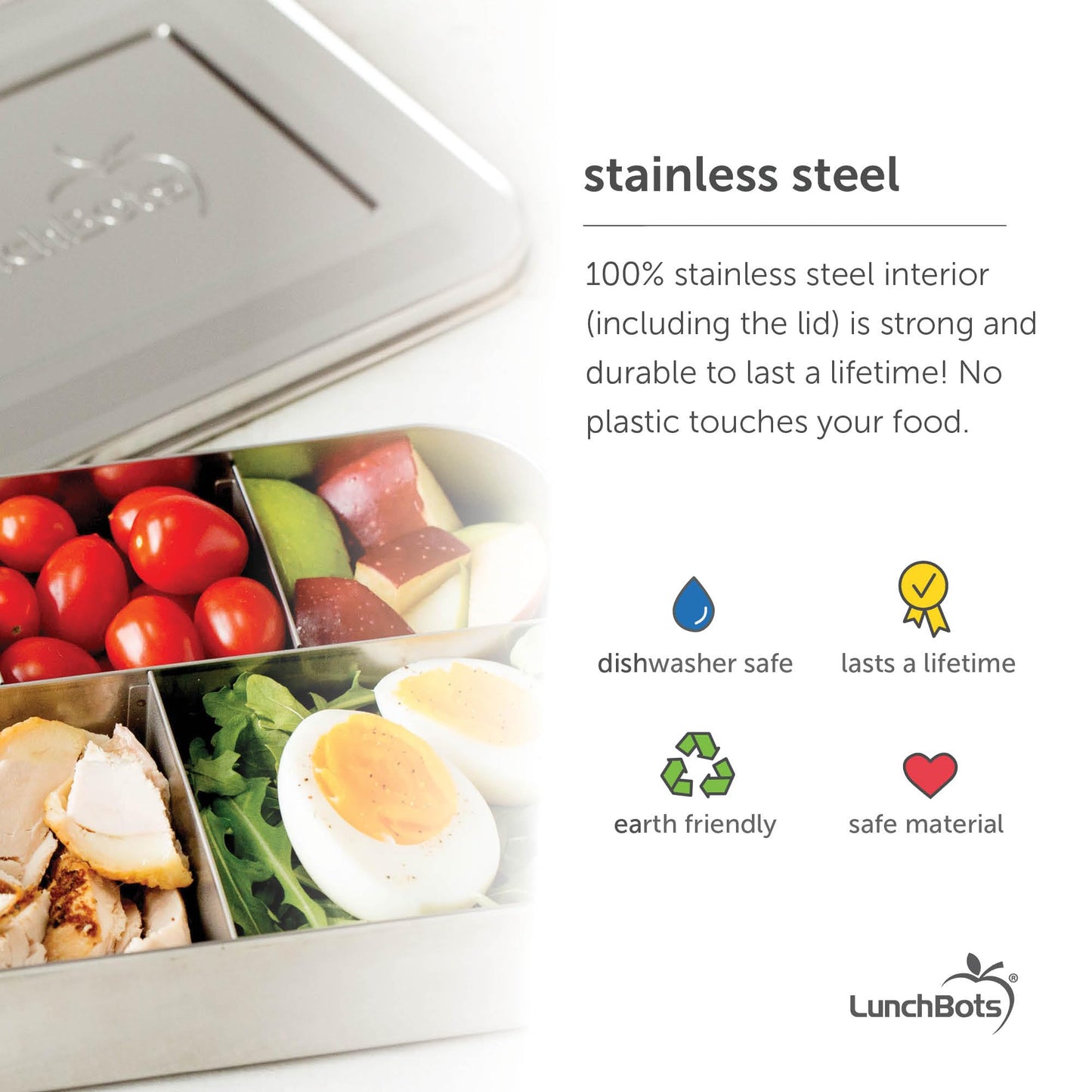 LunchBots Small Snack Packer Bento Box - Extra Small Divided Stainless Steel Snack Container - 2 Compartments for Fruits, Vegetables and Finger Foods - Dishwasher Safe – Stainless Lid
