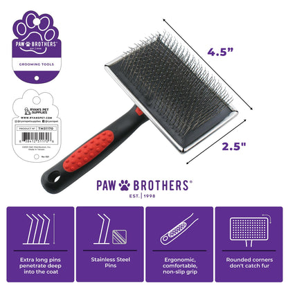 Paw Brothers Professional Grade Extra Long Slicker Brush - Ergonomic Handle, Removes Loose Undercoat and Tangles for Dogs