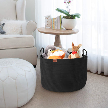 GOCAN Extra Large Storage Laundry Basket 22" X 22"X 14" Cotton Rope Woven for Blanket Basket with Handles for Living Room Toys Storage XXXL (Pure Blk)