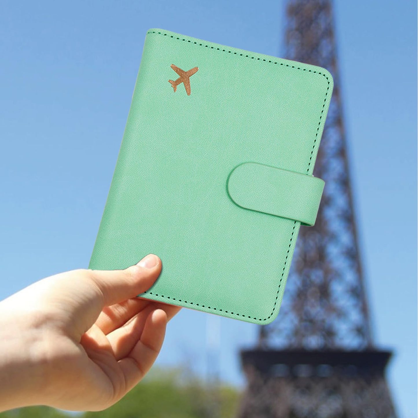 Melsbrinna Premium Leather Passport Holder Covers Case, Waterproof Rfid Blocking Travel Wallet Passport Holder with Pen Holder, Cute Passport Book for Women/Men (Mint Green)