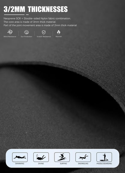 Hevto Men Wetsuit 3/2mm Neoprene Front Zip Full Wet Suit in Cold Water for Surfing Swimming SUP Snorkeling Diving (M2-Black, LS)