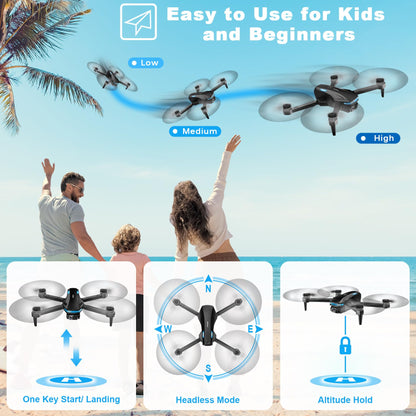 Drone with Camera for Adults, HD FPV Drones with Upgrade Altitude Hold, One-Key Take Off/Landing, Voice Control, Headless Mode, 2 Batteries, Toys Gifts for Teen Boys Girls, Beginner