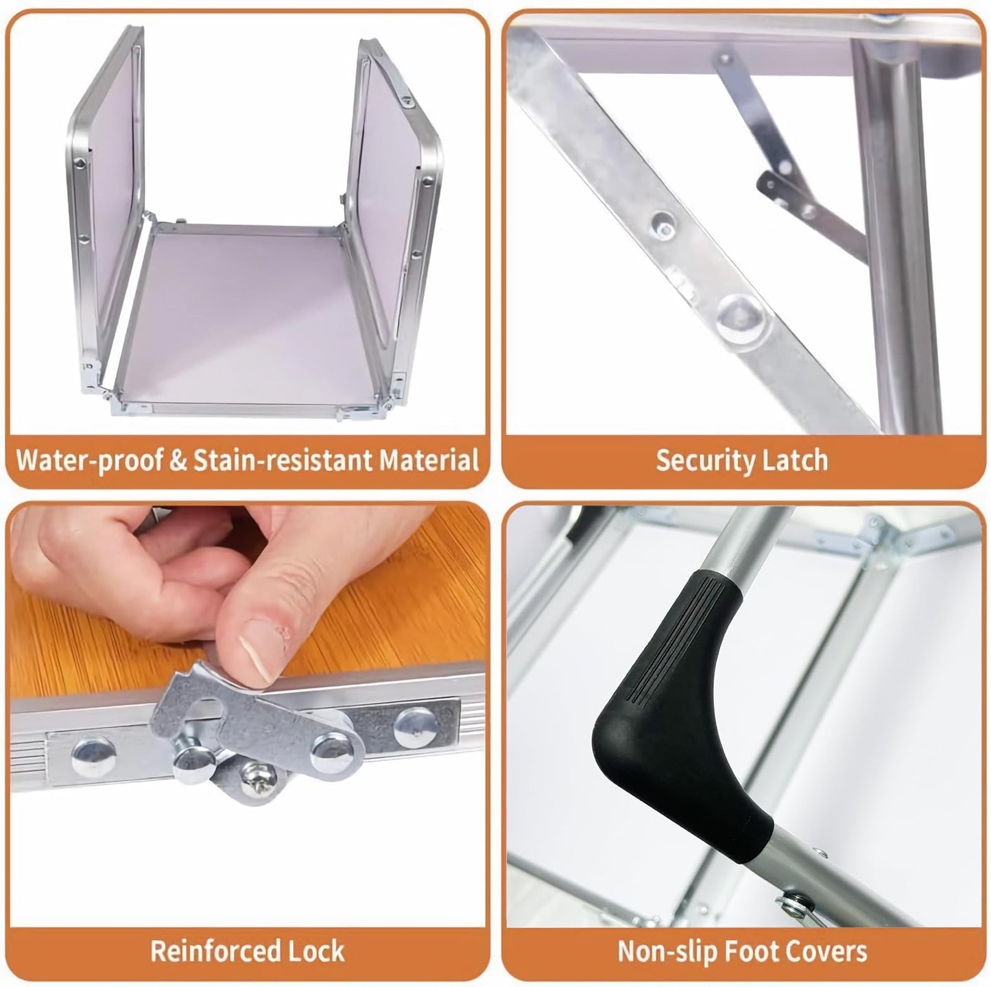 PLANEXPERT Folding Camping Table,3 Feet Portable Outdoor Table with Aluminum Legs,3 Fold Lightweight Beach Table with Handle,Camping Accessories for Home Picnic BBQ Garden Cooking