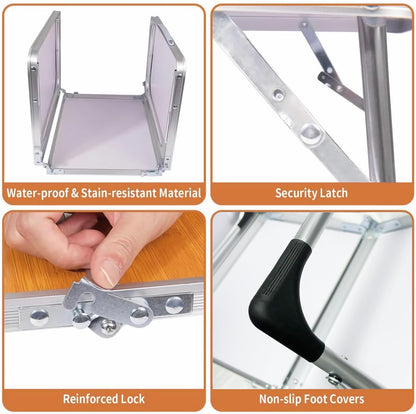 PLANEXPERT Folding Camping Table,3 Feet Portable Outdoor Table with Aluminum Legs,3 Fold Lightweight Beach Table with Handle,Camping Accessories for Home Picnic BBQ Garden Cooking