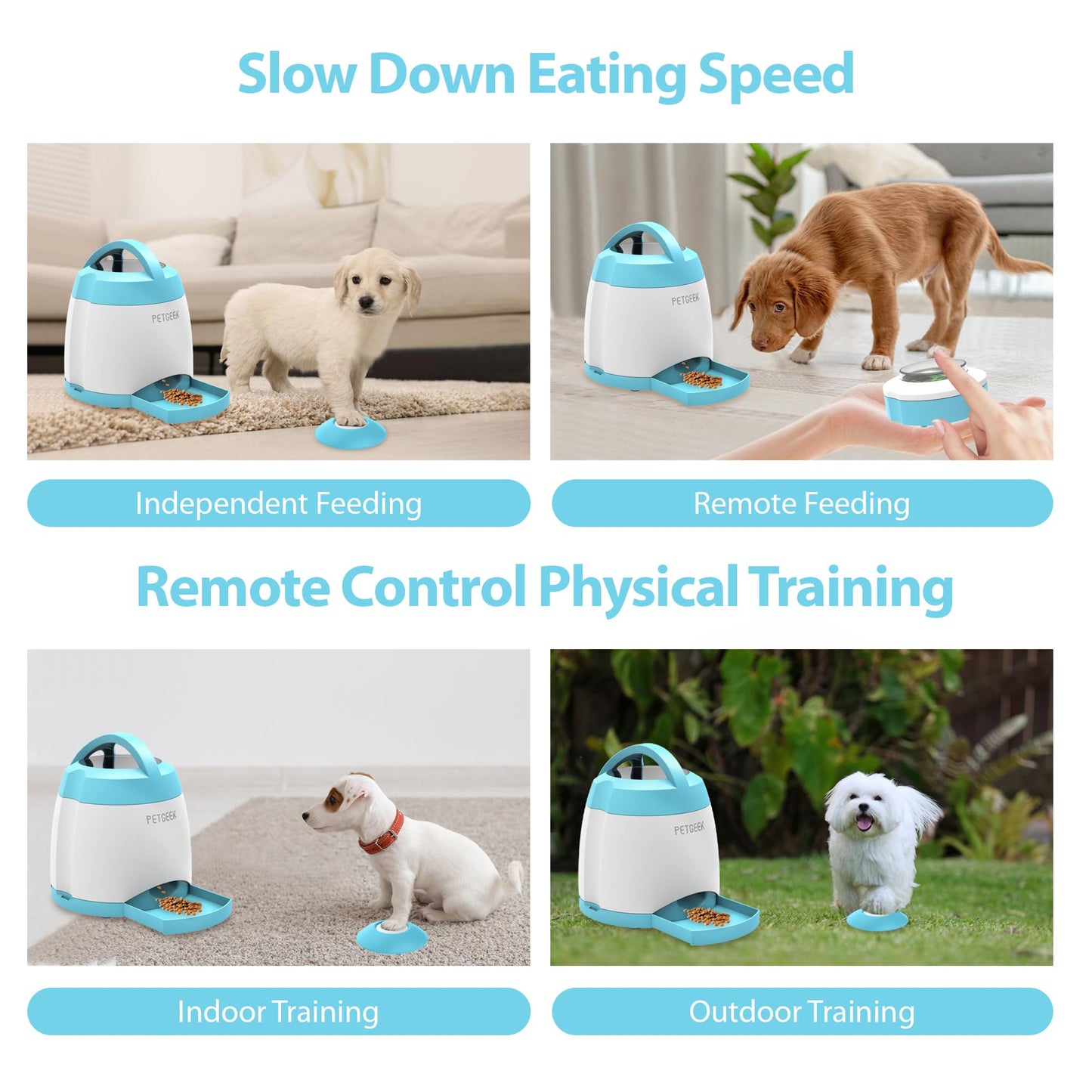 PETGEEK Automatic Dog Treat Dispenser, Puzzle Memory Training Activity Toy- IQ Training Dog Button Feeder, Remote Button Treat Dispenser for Dogs (Upgrade Blue)