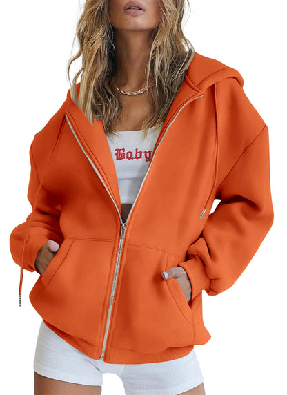PRETTYGARDEN Women's 2025 Zip Up Y2K Hoodies Casual Long Sleeve Sweatshirts Fall Spring Track Jackets with Pockets (Orange,X-Large)