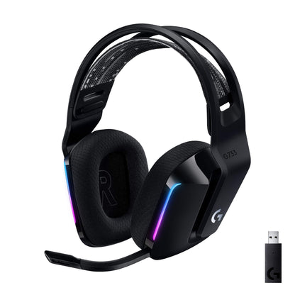 Logitech G733 Lightspeed Wireless Gaming Headset, Suspension Headband, Lightsync RGB, Blue VO!CE Mic, PRO-G Audio – Black, Gaming Headset Wireless, PC, PS5, PS4, Switch Compatible