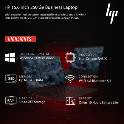 HP 15.6'' Business and Student Laptop Included with Microsoft Office, Intel Powerful Processor, 16GB RAM, 1TB SSD, Ultra Quiet Design, Long Battery Life, Wi-Fi 6, Bluetooth 5, Windows 11 Pro, WOWPC