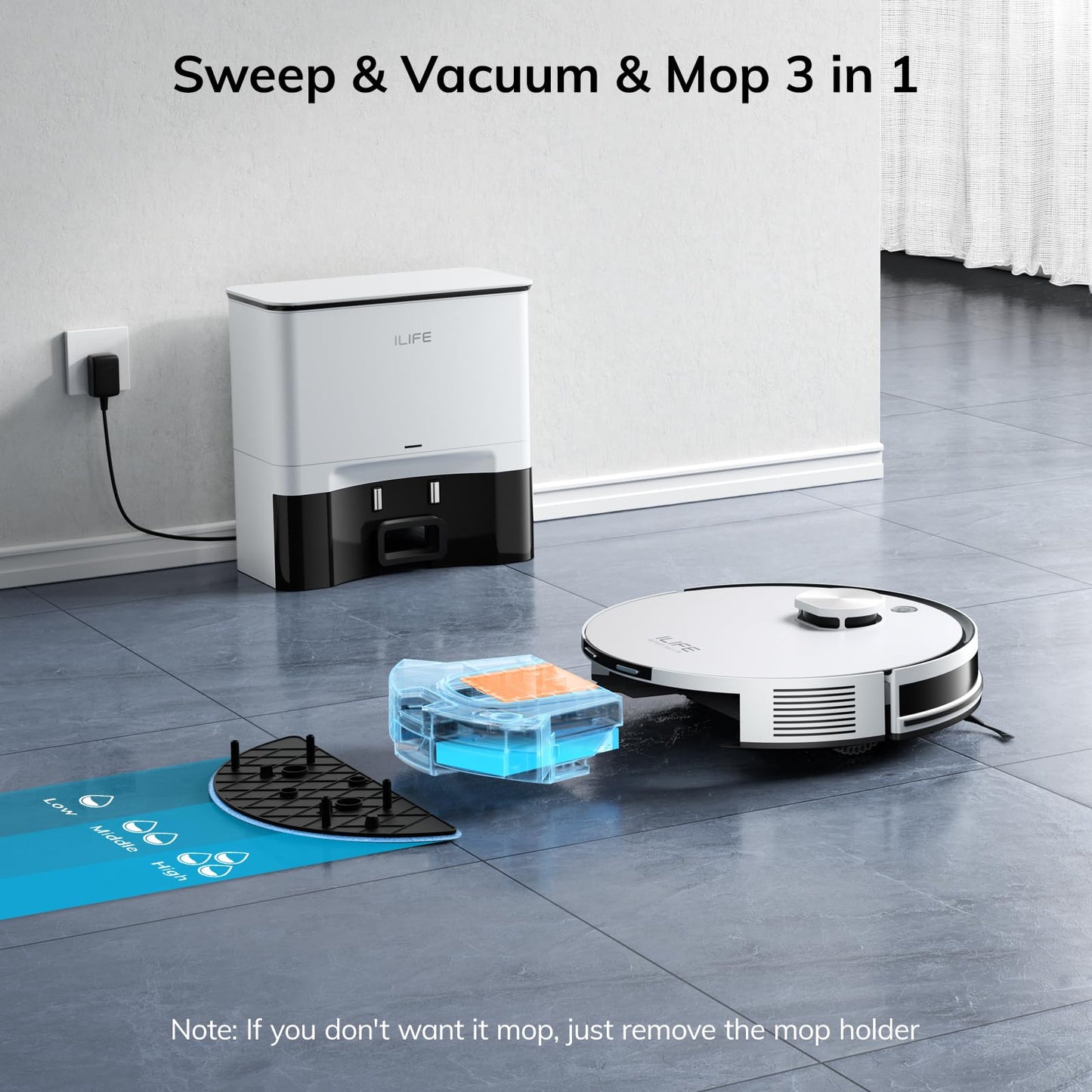 ILIFE A30 Pro Robot Vacuum and Mop, Self Emptying Station for 60 Days, 5000Pa Suction, LiDAR Navigation, No-Go Zones, 2.4G WiFi/App/Alexa/Remote Control, Roller Brush for Carpet, Hard Floors, 110V