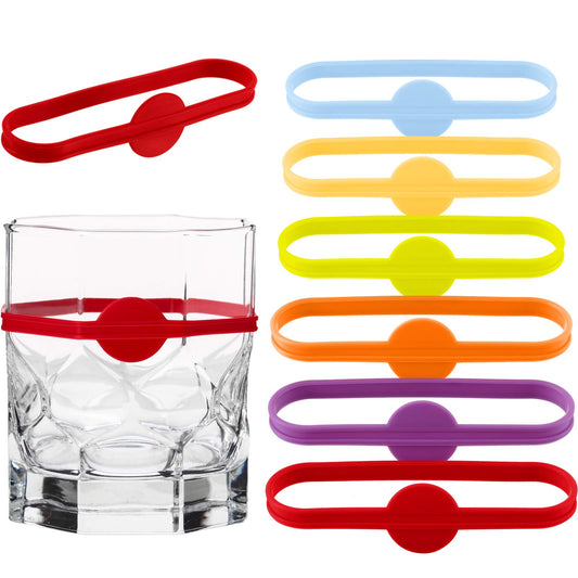 Outus 24 Pieces Drink Markers Glass Cup Wine Glass Bottle Strip Tag Marker Bands Silicone Drink Charms Mugs Tags for Cups Identifiers Cocktail Party Solution for Guest
