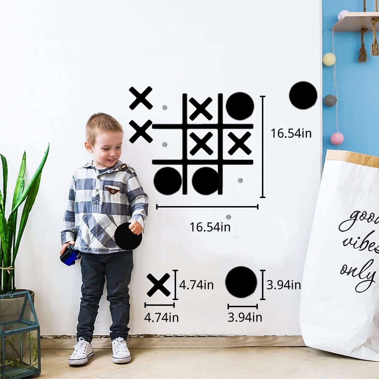 Magnetic Tic Tac Toe Wall-Mount Game,Game Room Decor,Hallway Decor,Playroom Decor,Modern Wall Decals for Kids Room,Classroom&Offices,Best Gift for Family, Friends (Black)
