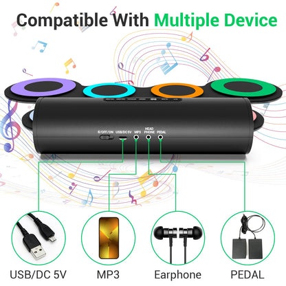 ROCKSOCKI Electric Drum Set, 7-Pad Electronic Drum Set with Headphone Included, Roll-up Drum Pad For Kids, Great Holiday Xmas Birthday Gift (Dual Speakers)