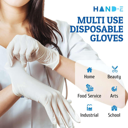 Hand-E Touch White Nitrile Disposable Gloves Medium, 100 Count - Food Prep, Salon, Hair Dye, Esthetician, Kitchen - Powder and Latex Free Rubber Gloves