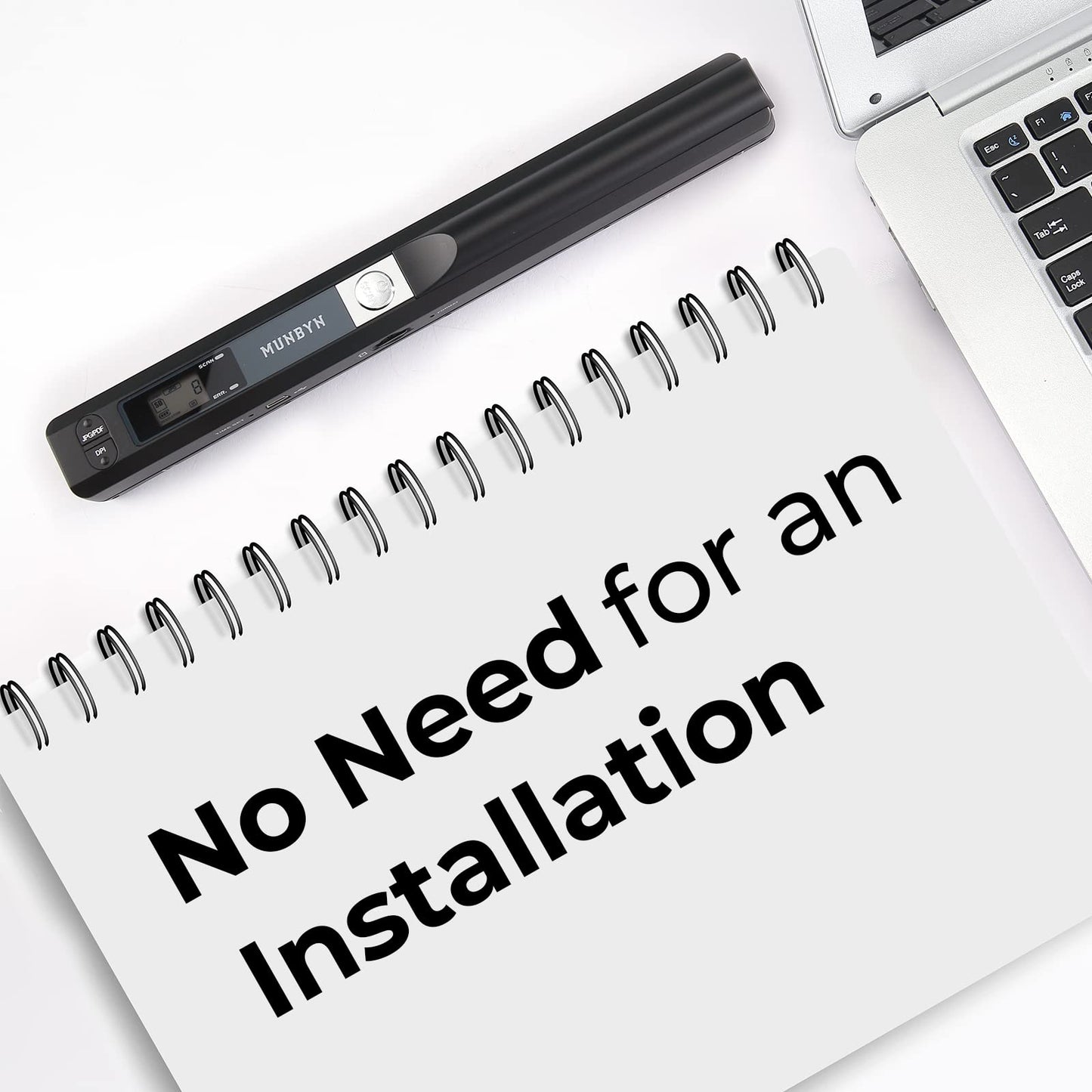 MUNBYN Portable Scanner, Photo Scanner for A4 Documents Pictures Pages Texts in 900 Dpi, Flat Scanning, Include 16G SD Card, Wand Document Reader Uploads Images to Computer Via USB Cable, No Driver