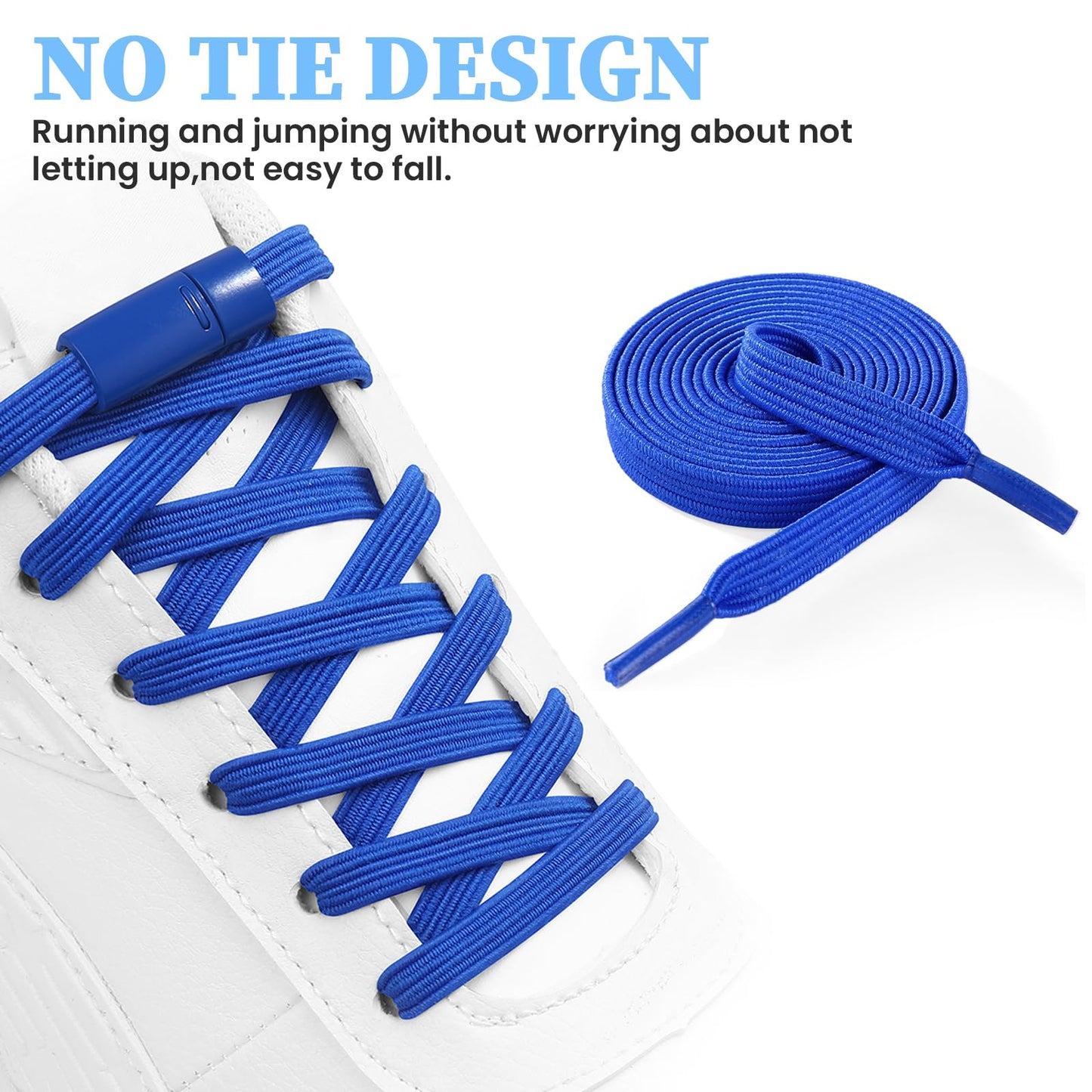 Neo-wows Flat Elastic No Tie Shoe Laces for Sneakers, Stretch Tieless Shoelaces for Kids & Adults, Flat Shoes Strings Black