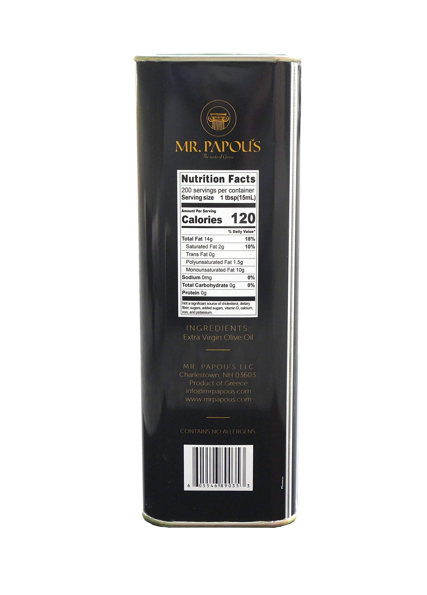 Mr. Papou's | Extra Virgin Olive Oil | First Cold Pressed | Family Owned | Harvested in Greece | 3 Liter - 101.4 fl oz (3 Liter)
