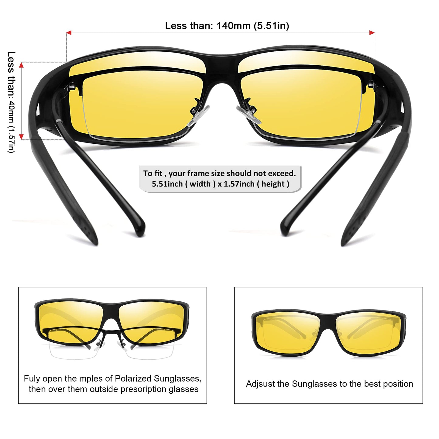 MEETSUN Fit Over Glasses Sunglasses for Men Women,Wrap Around Sunglasses Polarized UV400 Protection Black Frame-Night Vision Lens