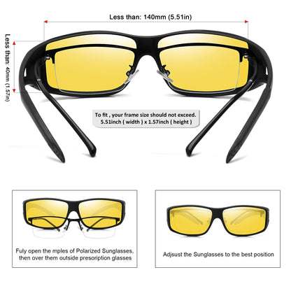 MEETSUN Fit Over Glasses Sunglasses for Men Women,Wrap Around Sunglasses Polarized UV400 Protection Black Frame-Night Vision Lens