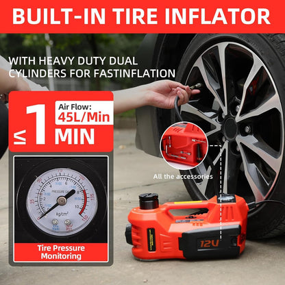 ROGTZ Electric Hydraulic Car Jack Kit 5 Ton 12V Portable Lift Range 17.7 Inch with Tire Inflator Pump for SUV Sedan Truck Car Repair Floor Jack for Vehicle Tire Change with LED Light Jack Only