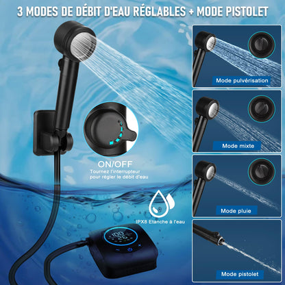 Portable Shower for Camping, [Upgraded] Spopal 8000mAh Rechargeable Camping Shower with 5 Adjustable Speeds, 4 Spray Modes, LED Display, IPX8 Waterproof Outdoor Shower Kit for Hiking, Travel, Car, Pet