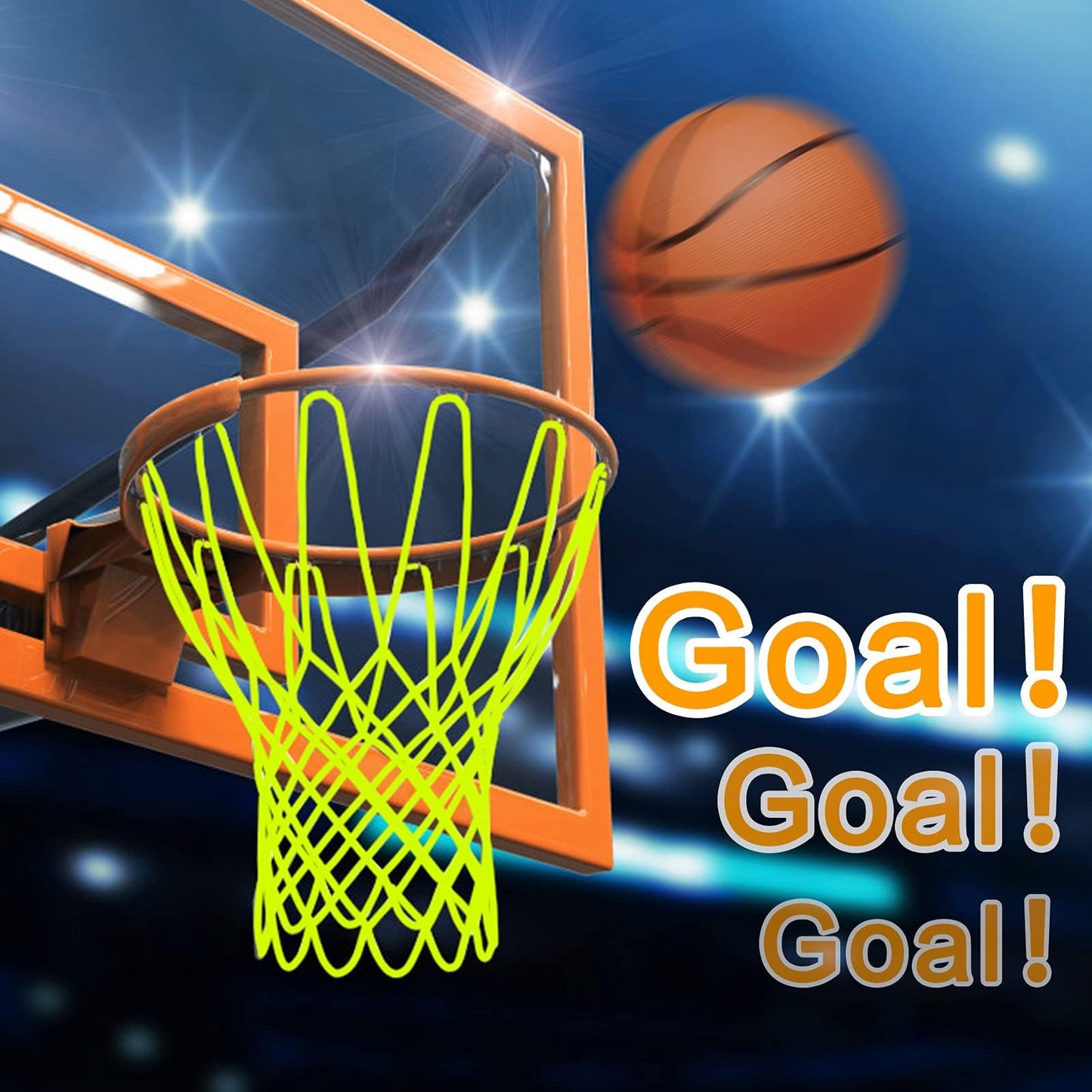 NEIJIANG Glow Basketball Net, Nightlight Basketball Net Luminous Outdoor Portable Sun Powered Sport Nylon (Yellowish Green)