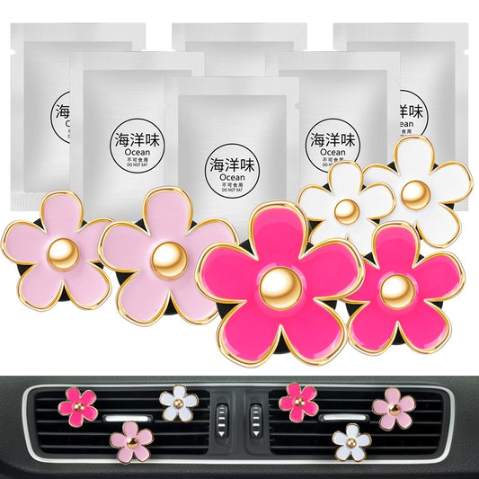 Pink Car Accessories for Women Teen Girls 6PCS Cute Auto Scent Air Fresheners Vent Clips Girly Daisy Flower Decorations Interior Aesthetic Things Cars Perfume Decor Stuff Christmas Gifts for Her Mom